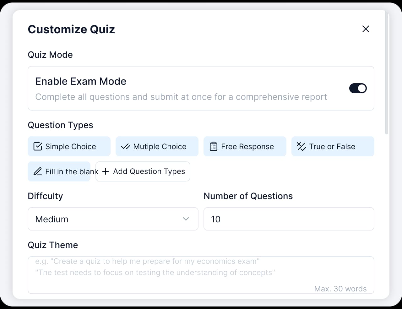 Personalized Quizzes from Your Materials
